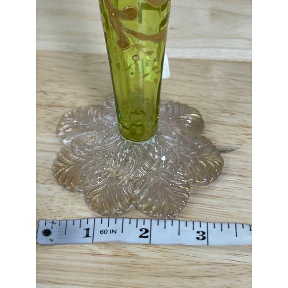 Vintage Signed Moser Art Glass Vase Ruffle Top Green Gold Gilt Good Condition - Picture 12 of 12